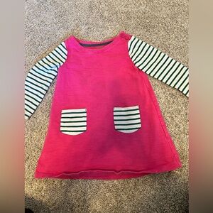 Mini Boden Pink Dress with Striped Sleeves and Pockets